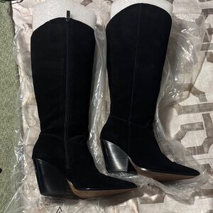Women's Black Suede Pointed-Toe Knee Boots Vince Camuto